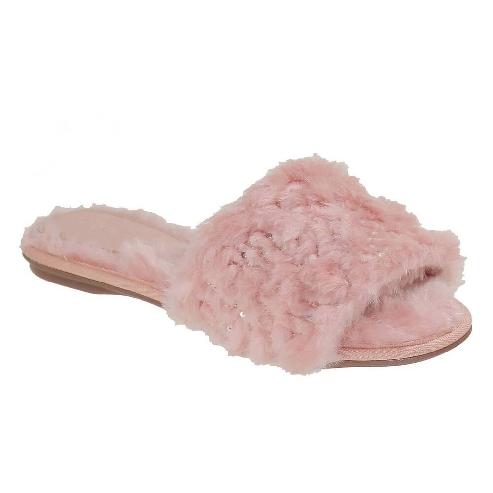 NEW BRUNO MENEGATTI women's valentina belle fluffy slide sequins flat slippers i
